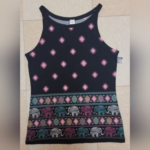 NO BOUNDARIES (NOBO) High Neck Tank Top NWT elephant bohemian blk Large 11-13